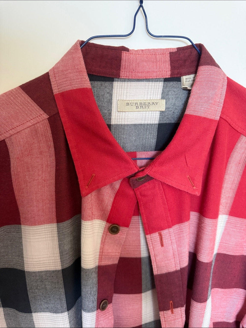 Burberry Red Pink Plaid Casual Button-Down Shirt